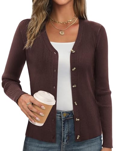 GRACE KARIN Women's Fall Knit Cardigan Trendy 2025, Long Sleeve Lightweight Button Up Sweater, Open Front Casual Jacket
