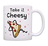 Funny Pizza Themed Mug Take It Cheesy Kawaii Pizza Slice Coffee Mug Tea Cup White