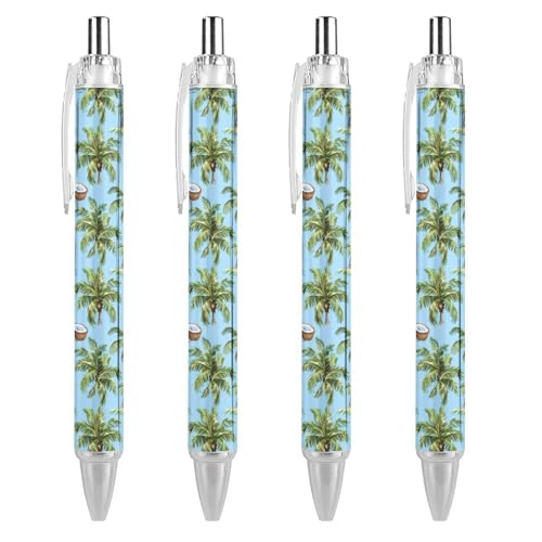 Stylos à bille rétractables noirs motif cocotier pointe fine 0,5 mm