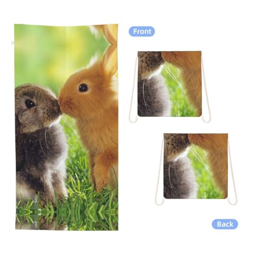 Serviette de plage lapins 180x60cm avec cordon pour piscine - 4