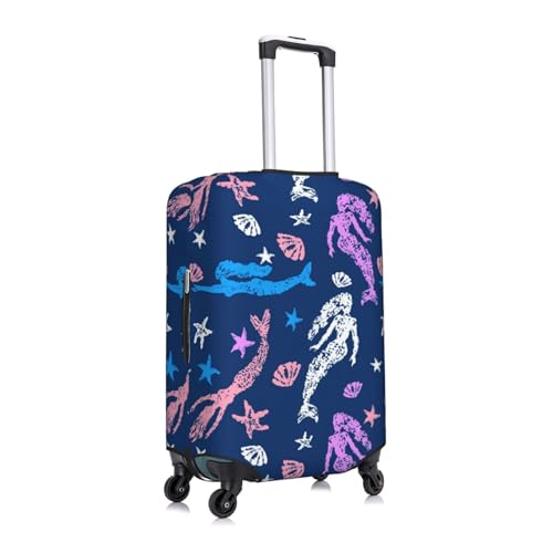 Elastic Travel Luggage Cover Printed Mermaids Starfish Seashells Double-Sided Suitcase Protector Bag,Dust-Proof Anti-Scratch Washable Suitcase Sleeve For Kid Adult,Medium3