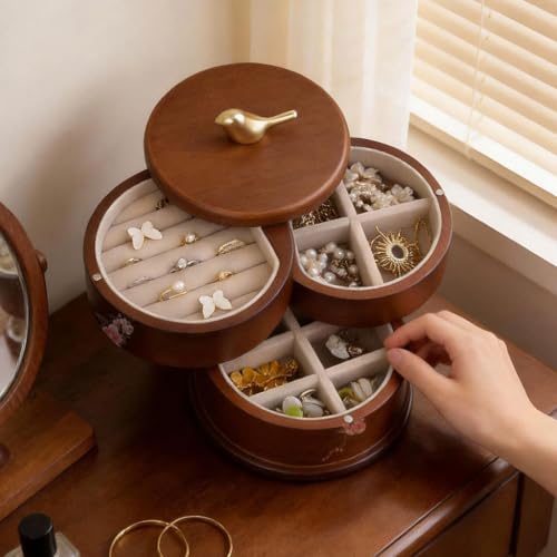 Boîte à bijoux en bois massif rotative uotmui de style chinois