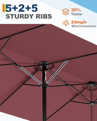 15FT Large Patio Umbrella with Base and Solar Lights, Double-Sided Rectangle Umbrella Oversized Shade for 8-10 People,36 LED Lights and Weighted Base for Pool, Deck, Backyard