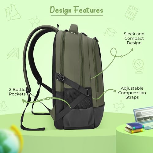 Image of Gear Inspired 19 inch /36L Large Water Resistant School Bag | Casual Backpack | Daypack | Travel Backpack | Kids Bag for Boys /Girls (Olive - Black)