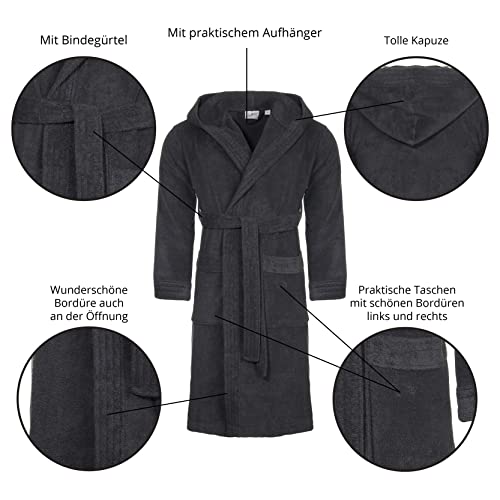 Class Home Collection Bademantel Damen & Herren mit Kapuze – 100% Baumwolle Frottee, weich & saugfähig – OEKO-TEX Anthrazit Gr. L