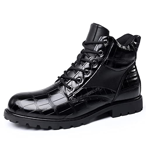 Image of Hopomart Men's Cowhide Printed Pattern Boots,Men's High Top Casual Leather Boots,Waterproof Lace Up Formal Shoes