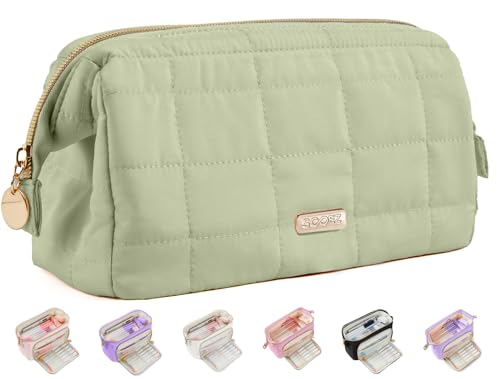 Image of Sooez Large Pencil Case Pouch, Soft Pencil Bag with Zipper, Pen Bag Wide Opening, School Supplies Cute Pencil Case for Girls Boy Men Women, Green