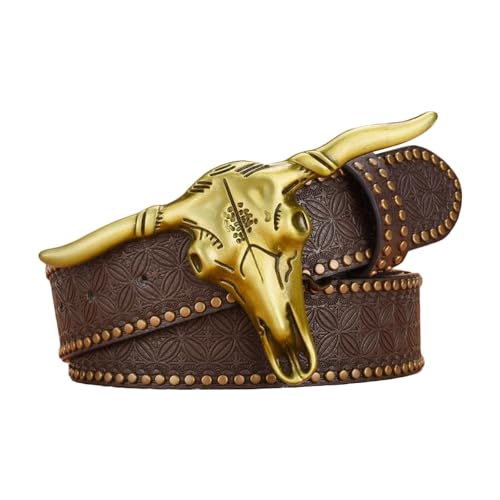 Image of 1PCS Western Cowboy Belt Buckles for Men PU Leather Buckle Belt Vintage Bullhead Belt 125cm /4.1ft