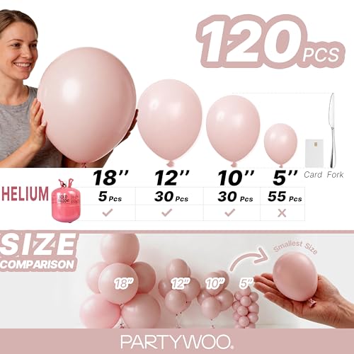 Image of PartyWoo Dusty Pink Balloons 120pcs Lilac Pink Color Different Sizes