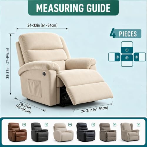 Image of YEMYHOM 4 Pieces Stretch Recliner Slipcover Jacquard Recliner Chair Cover with Side Pocket Anti-Slip Fitted Recliner Cover Couch Furniture Protector with Elastic Bottom (Recliner, Light Blue)