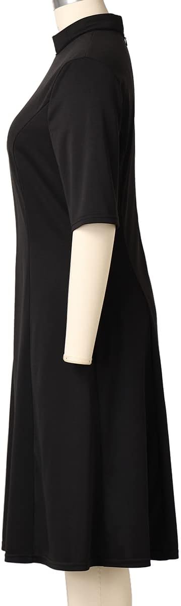 CAMDOM Church Clergy Dress for Women Minister Half Sleeve Loose Elegant Dress with Tab Collar - Image 7