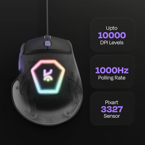 Image of Kreo Pegasus 58 GMS Ultra Lightweight Wireless Gaming Mouse, Top PixArt Sensor, 6 Programmable Buttons, Bluetooth, 2.4GHz Connectivity Gaming Mouse, DPI Upto 26000, Software Included (Griphin)