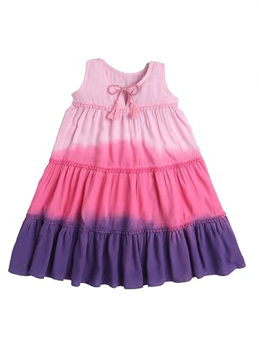 Image of The Magic Wand Kids Girls Tie Dye Casual Dresses, Knee Length Singlet Strap Fit & Flared Cotton Once Piece Stylish Frocks for Summer Season