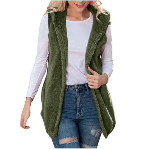 Chaleco de peluche para mujer, de forro polar, sin mangas, para invierno, cálido, abrigador, chaleco térmico de sherpa para exteriores, 1 verde., XXL