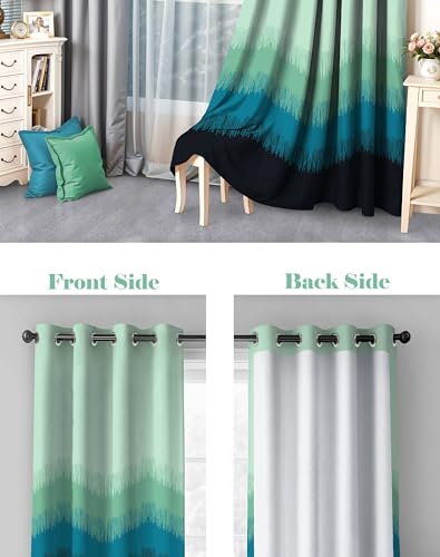 Image of Kivo Digital Print 85% Blackout Curtains for Long Door /Window, Thermal Insulated, Tie Back, Wider Width 50 in, Eyelet Curtains for Living Room /Bedroom (Teal 9 ft Set of 1)