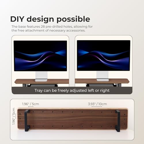 Image of muso wood Dual Monitor Stand with Storage Shelf, 45 Inch Wooden Monitor Riser for 2 Monitors, Walnut Desk Shelf for Computer, Laptop, Screen, TV, Printer