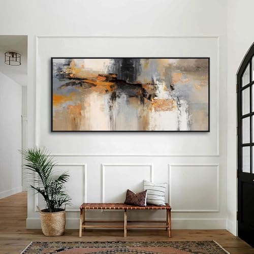 Image of AJAZIKO Large Abstract Canvas Wall Art - Wall Art for Living Room and Bedroom, Modern Wall Decor in Orange and Gray Hues, Perfect Office Decorations for Work