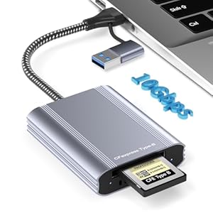 CFexpress Type B Card Reader with USB 3.2 Gen 2 10Gbps & USB-C/USB-A 2-in-1 Type B CFexpress Adapter, Compatible with Windows/Mac/Linux/Android, for iPhone 17/16/15, Laptops, Tablets, Smartphones