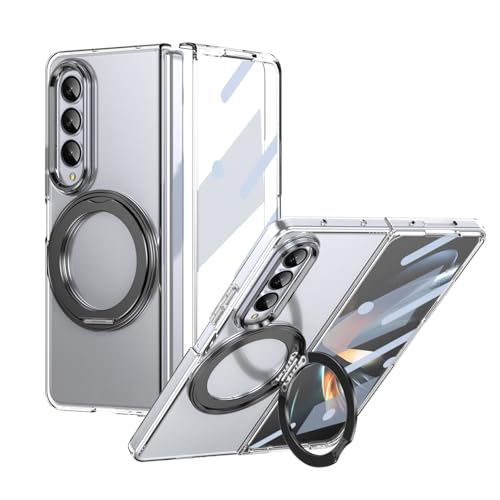 Coque Samsung Galaxy Z Fold 4 idéale pour le bureau avec anneau de maintien et dos transparent