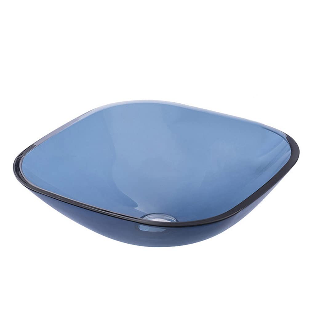 ADERFETBI Bathroom Sink Bathroom Vessel Sink Tempered Glass Washbasin Countertop Art Basin Blue(Sink only)