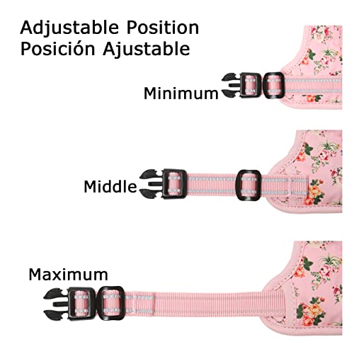 Image of HEELE Dog Harness, No Pull Adjustable Padded Reflective Harness for Small Medium Large Dogs with Handle for Walking Training, Flower-Pink, L