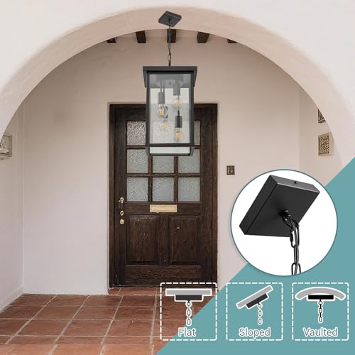 LOUSACE 16.7'' Black Outdoor Pendant Light 4-Light Large Outside Pendant Porch Lights Ceiling Haninging Outdoor Chandelier with Clear Glass Exterior Light Fixtures Lantern for Front Door Foyer Doorway by LOUSACE - Used condition - Image 8