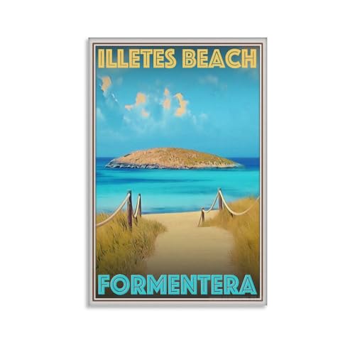 LZTEN Póster de viaje de estilo retro vintage o lienzo – Illetes Beach Formentera Wall Art World Travel Holiday Holiday Art Deco Canvas Wall Art Poster