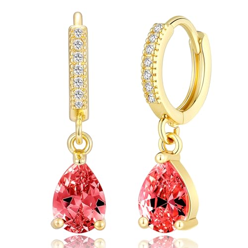 Kyerlyn Gold Birthstone Hoop Earrings for Women, July Ruby Birthstone