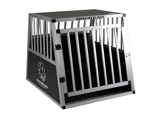 DOGHEAD Hundetransportbox Hundebox Alu Reisebox Transportbox, 65 x 80 x 63 cm, Ecoline, schwarz/Silber
