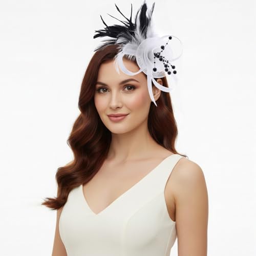 Image of DRESHOW Fascinators Hats for Women Tea Party Fascinator Hats Vintage 50s Headwear Cocktail Wedding Church Derby Hat