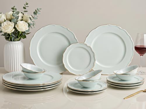 Bodhi House 18-Piece Gold Rim Porcelain Dinner Set | Plates & Bowls Set | Lightweight, Chip Resistant, | Dishwasher Safe | Ideal for Home Dining & Gifting Tableware Set | White