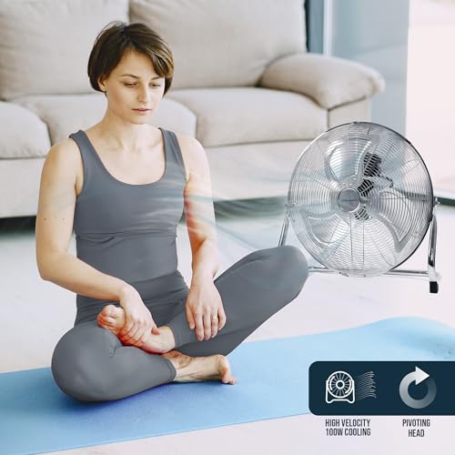 Belaco 18 Inch Metal Floor Fan, High Velocity Chrome Cooling Stand Fan, 3 Speed Air Circulator, Heavy Duty High Airflow for Home, Office & Commercial Use – BLFF-50