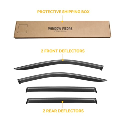 Image of Window Visor for 2017-2025 Jeep Compass, Out-Channel Rain Guards Shields Vent Deflector Shade Wind Dark Smoke Ventshade Ventvisor for Compass 2018 2019 2020 2021 2022, Tape-On Outside-Mount, 4PCS