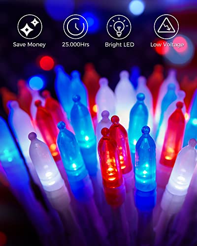 Image of Brightown Red White Blue Battery Operated Mini String Lights with 8 Modes- 2 Pack 18 Feet 50 LED Independence Day Decoration Waterproof, Timer for Patriotic Xmas Holiday Party Outdoor Indoor