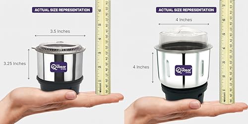 Image of Mixer Chutney Jar (250 Ml,400 Ml) (1 Mini 1 Medium Jar) Mixer Grinder Jar Suitable For All Local & Branded Mixer Which Comes With 2 Lock & 4 Teeth Coupler, Stainless Steel, Silver
