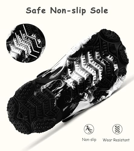 Image of Boys and Girls Tie Dye Clogs for Kids,Unisex Eva Mules for Big Kid,Little Kid,Boy and Girl Closed Toe Slide Sandals,Black and White