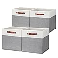 HNZIGE 13x13 Foldable Storage Bins Set of 4 Storage Cubes Fabric Storage Baskets for Shelves with Handles Organizer for Toy Nursery Closet Bedroom