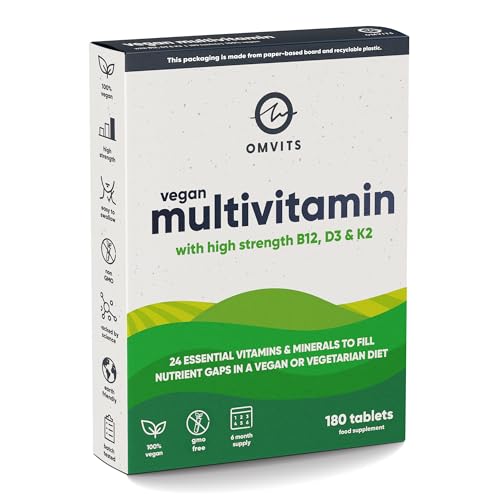 Vegan Multivitamins & Minerals - with High Strength Vitamin B12, D3, K2 & Iron - 180 Tablets in Low Waste Packaging - 6 Month Supply - Advanced Supplement for Men & Women - Palm Oil & GMO Free