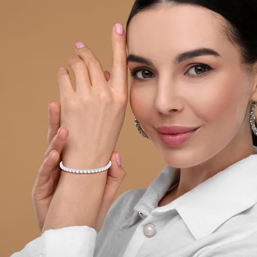 14K White/Yellow Gold Over 925 Sterling Silver 6 Carat Round Cut Moissanite Tennis Bracelet For Women & Men Bracelet, Size Available- 6.75" / 7" / 7.75" & 8" inch (VVS1-VVS2 Clarity & D Colro)2