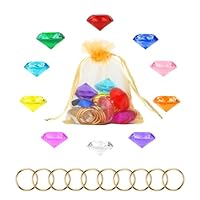 PEUTIER Chaos-Smaragde und Ringe-Set, Inklusive 10 Stück Acryl Edelsteine mit 10 Stück Gold-Power-Ringen Piraten-Schatzsuche Juwelen für Kinder Geburtstag Partygeschenk Zubehör Kuchen Dekoration