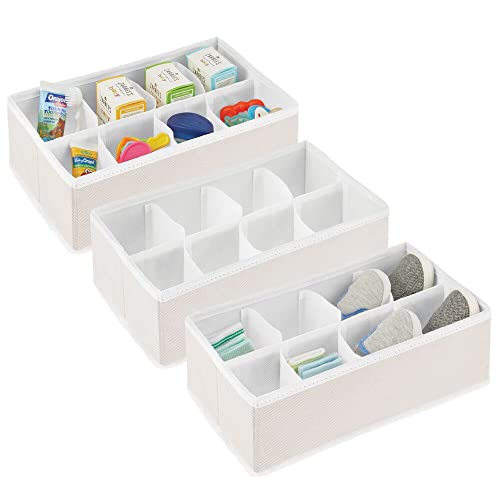 Image of mDesign Fabric 8-Section Divider Drawer Organizer Bin for Baby Nursery Dresser, Closet, Changing Table Organization, Hold Clothes, Toys, Diapers, Bib, Blanket, Jane Collection, 3 Pack, Cream/White