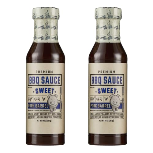 Pork Barrel Sweet Bbq Competition Sauce | Sweet Smoky Kansas City Style | Small Batch, No High Fructose Corn Syrup, Gluten-Free| Pork, Chicken, Turkey, | Grilling Essential, Gifts For Dad (14Oz, 2-Pack)