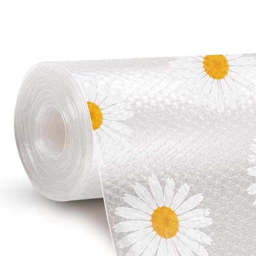 Image of CANWAY (45cm x 10M) Food Grade Non-Slip Drawer & Shelf Mat | Waterproof, Washable Shelf Liner for Kitchen Cabinets, Cupboards, Fridge & Bathroom Shelves | White-Flower