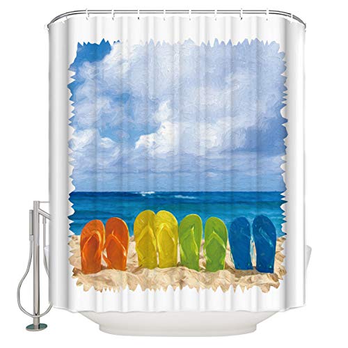 TAOGAN Summer Beach Shower Curtain, Flip Flops Polyester Fabric Bath Curtains with Hooks Holiday Winter Gifts for Bathroom Showers and Bathtubs Home Decorations, 36x72inch