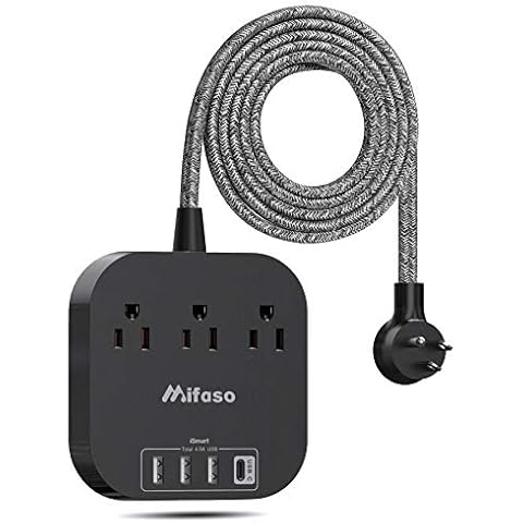 Power Strip with USB C, 3 Outlet 4 USB Ports 4.5A Flat Plug Desktop Charging Station, Non Surge Protector with 5ft Heavy Duty Braided Extension Cord for Cruise Ship Travel Office Home, ETL Listed Cover