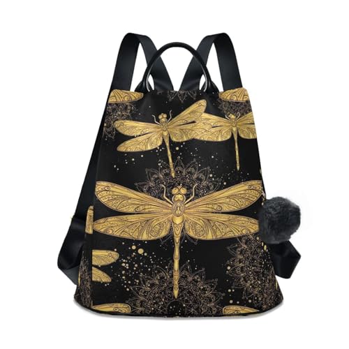 Mochila antirrobo de mujer con diseño de libélulas y pompones