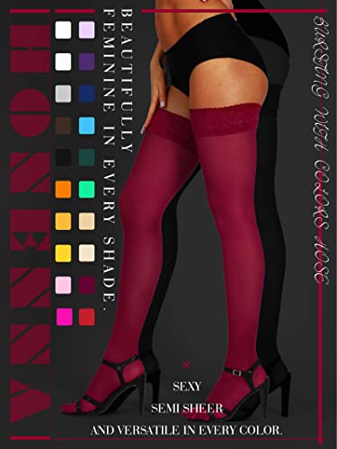Image of HONENNA Semi Sheer Stay Up Lingerie Thigh High Stockings Lace Top Size A-F