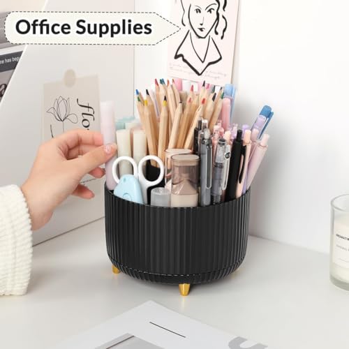 Image of SKYDUE 360 Degree Rotating Desk Organizer, Dual-Purpose Pencil Pen Holder for Desktop, Rotating Desk Pen Organizer with 5 Slots, Office Supplies, Pencil Cup for Office, School, Home