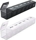 TookMag 2 Pack Extra Large Pill Organizer 7 Day, XL Daily Pill Cases Weekly Pill Box, Oversize Daily Medicine Organizer for Pills / Vitamin / Fish Oil / Supplements (Black+White)