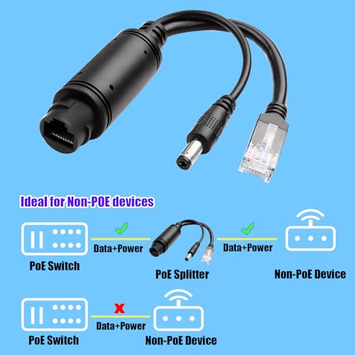 Divisor PoE Gigabit Activo 48 V a 12 V Resistente al Agua, Divisor Power over Ethernet con Conector DC 5,5x2,1 mm, Compatible con IEEE 802.3af/at, 10/100/1000 Mbps para Cámaras IP, Puntos de Acceso y Teléfonos VoIP (Paquete de 2) miniatura 2
